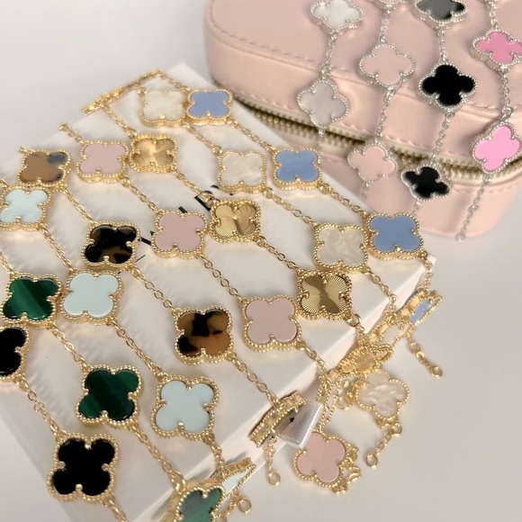 Clover Bracelet Mother of Pearl 14k Gold Plated Luxury Bracelet - Picture 7 of 11